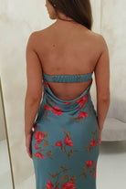 Valencia Floral Print Strapless Midi  | Teal Print - Oh Hello Clothing
