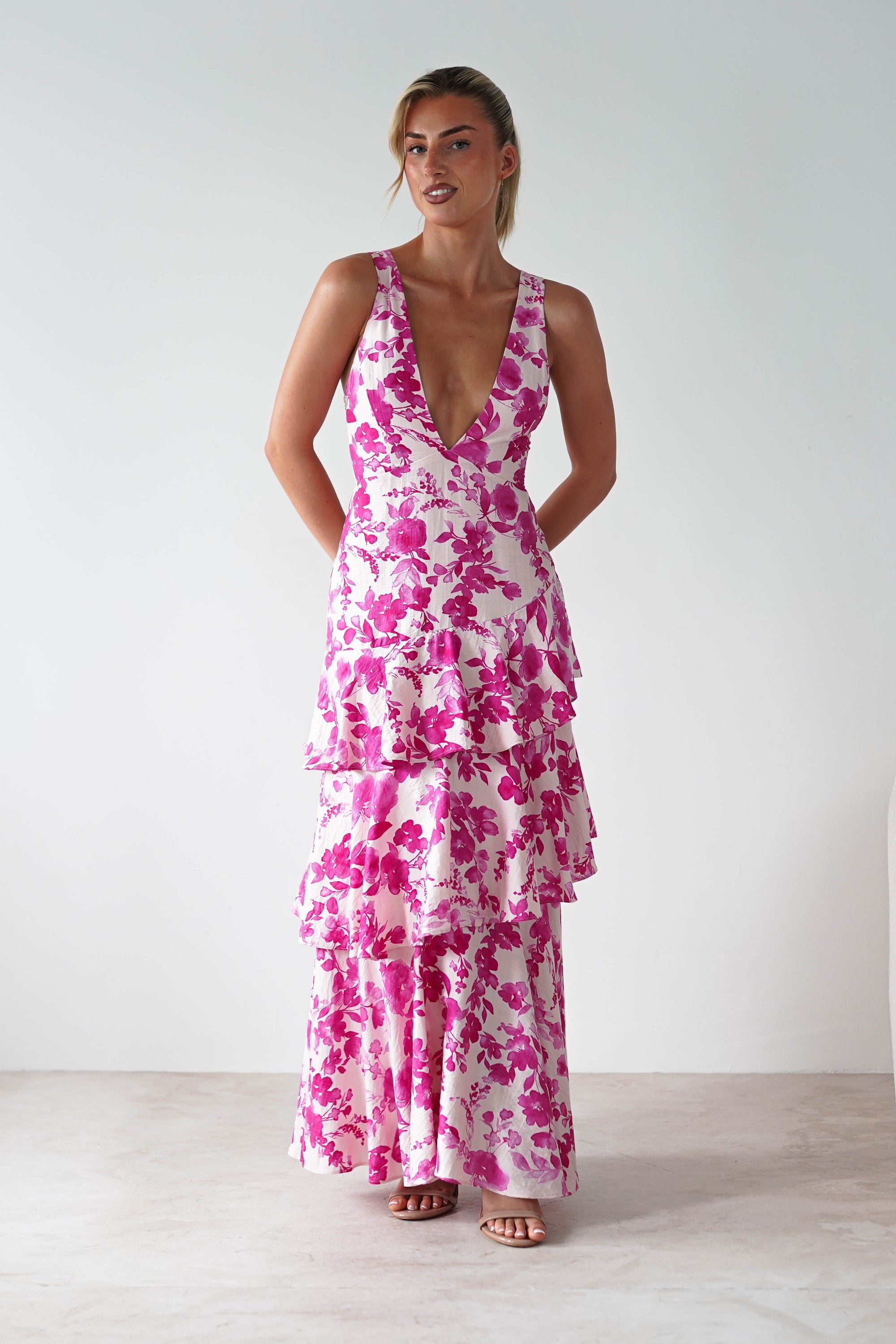 Varana Floral Ruffle Maxi Dress | Pink | Oh Hello Clothing | XS (6)