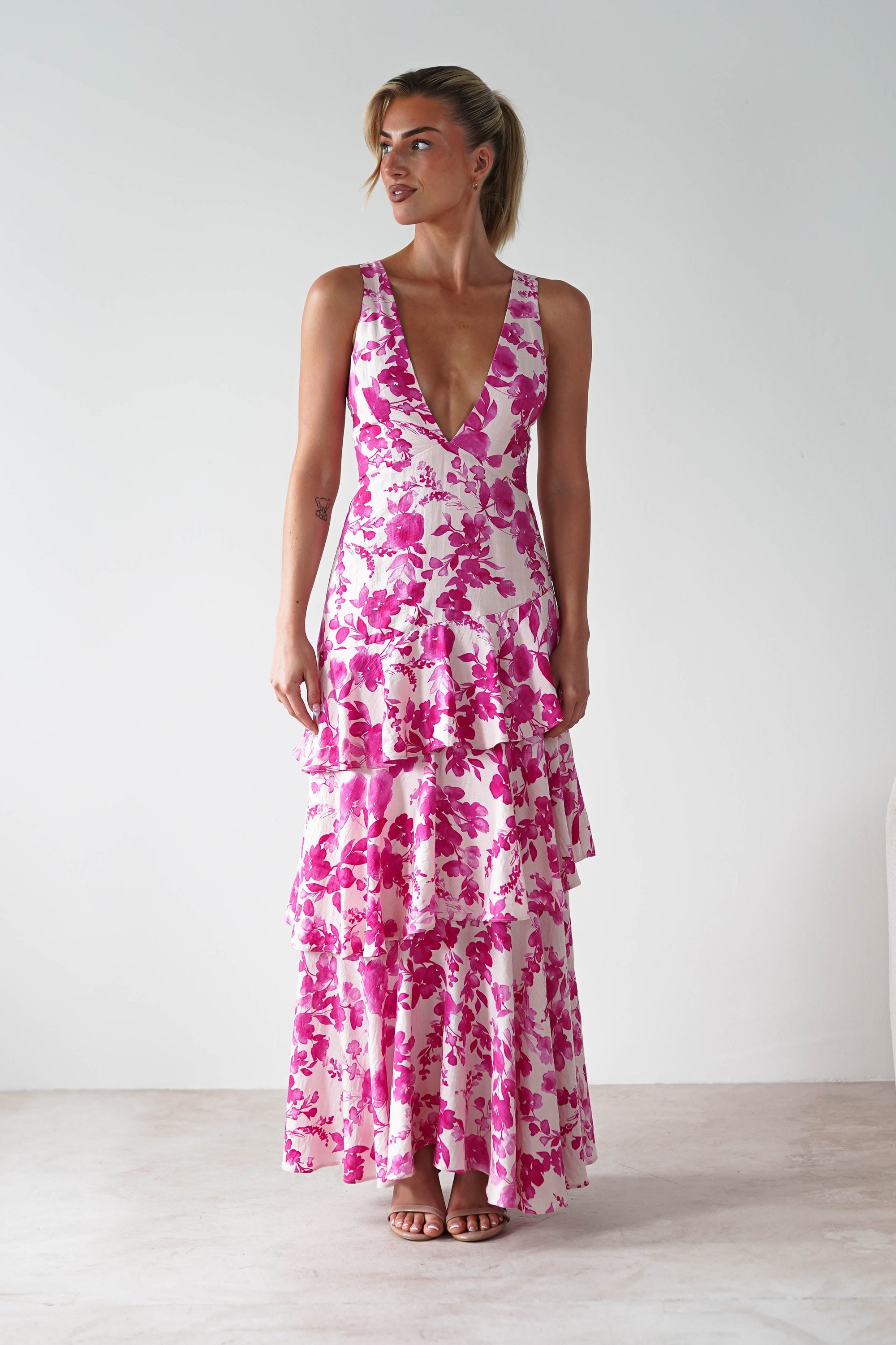 Varana Floral Ruffle Maxi Dress | Pink | Oh Hello Clothing | XS (6)