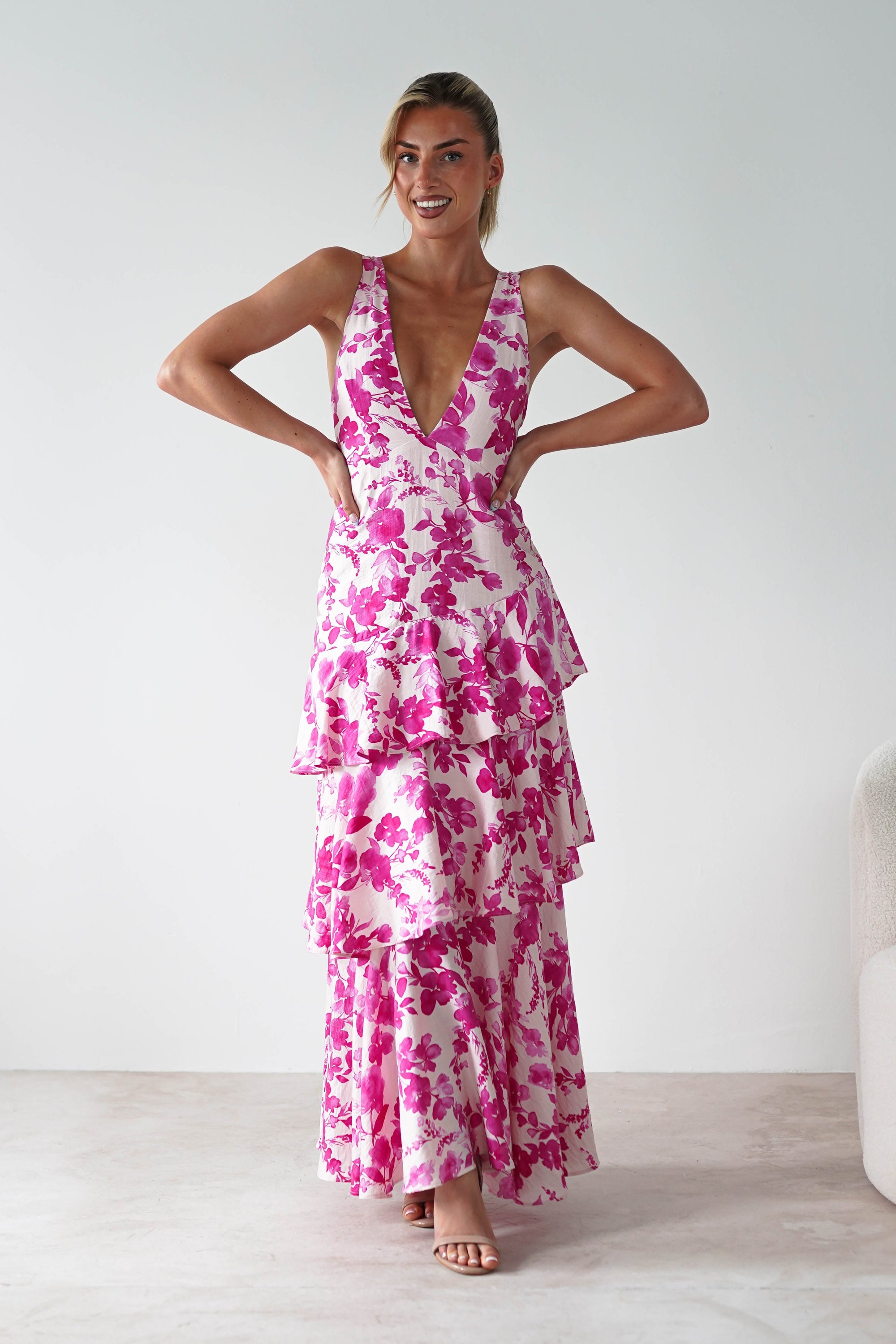 Varana Floral Ruffle Maxi Dress | Pink | Oh Hello Clothing | XS (6)
