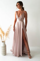 Velia Satin Maxi Gown | Champagne - Oh Hello Clothing