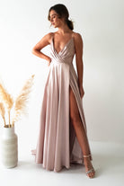 Velia Satin Maxi Gown | Champagne - Oh Hello Clothing