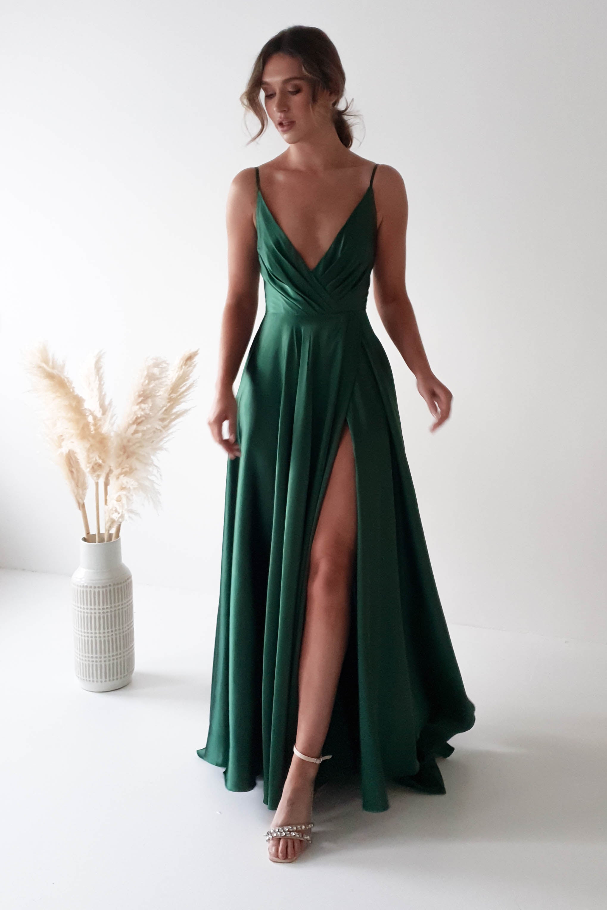 Factory On Sale Velia Satin Maxi Gown | Emerald Green