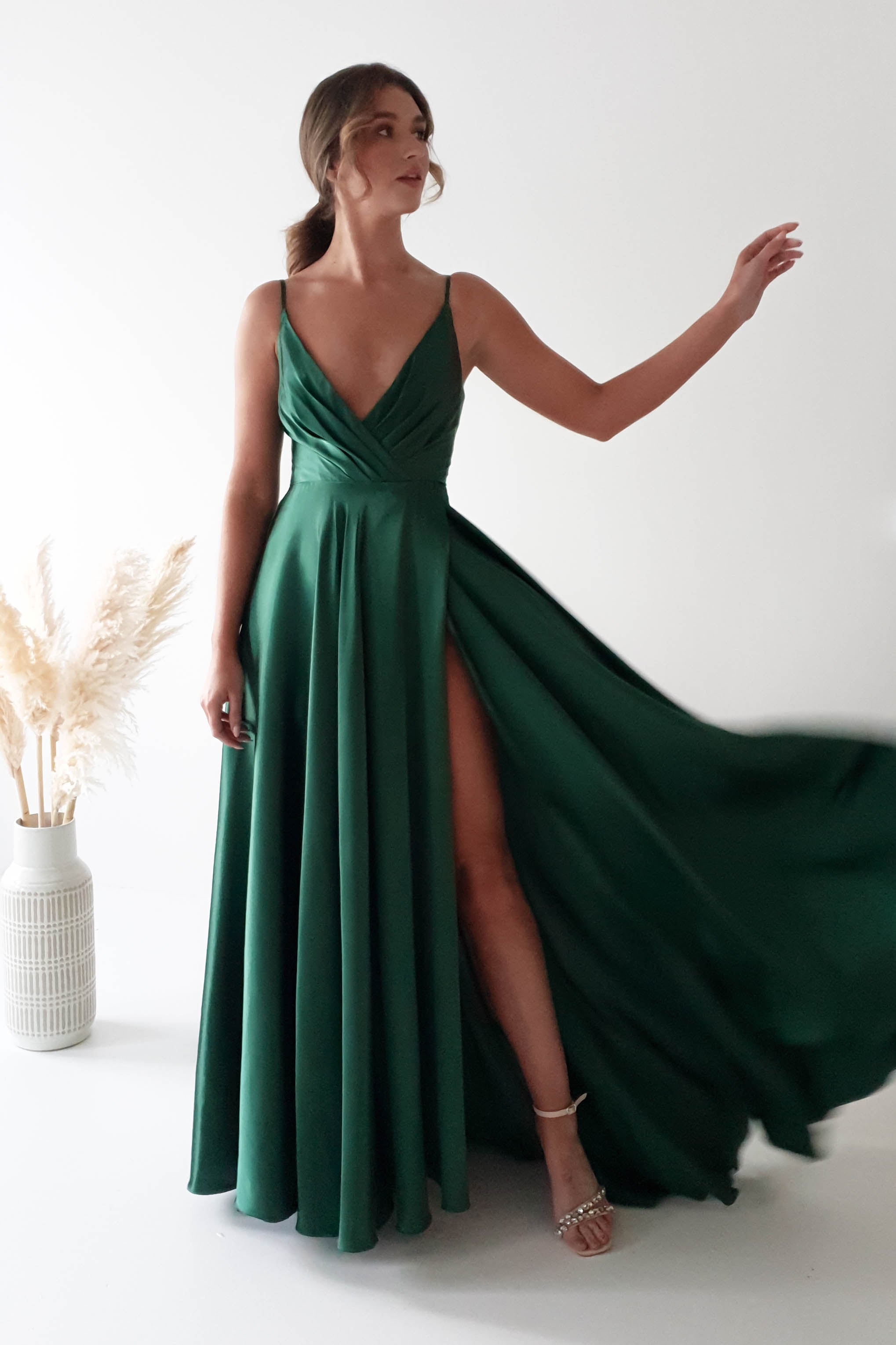 Factory On Sale Velia Satin Maxi Gown | Emerald Green