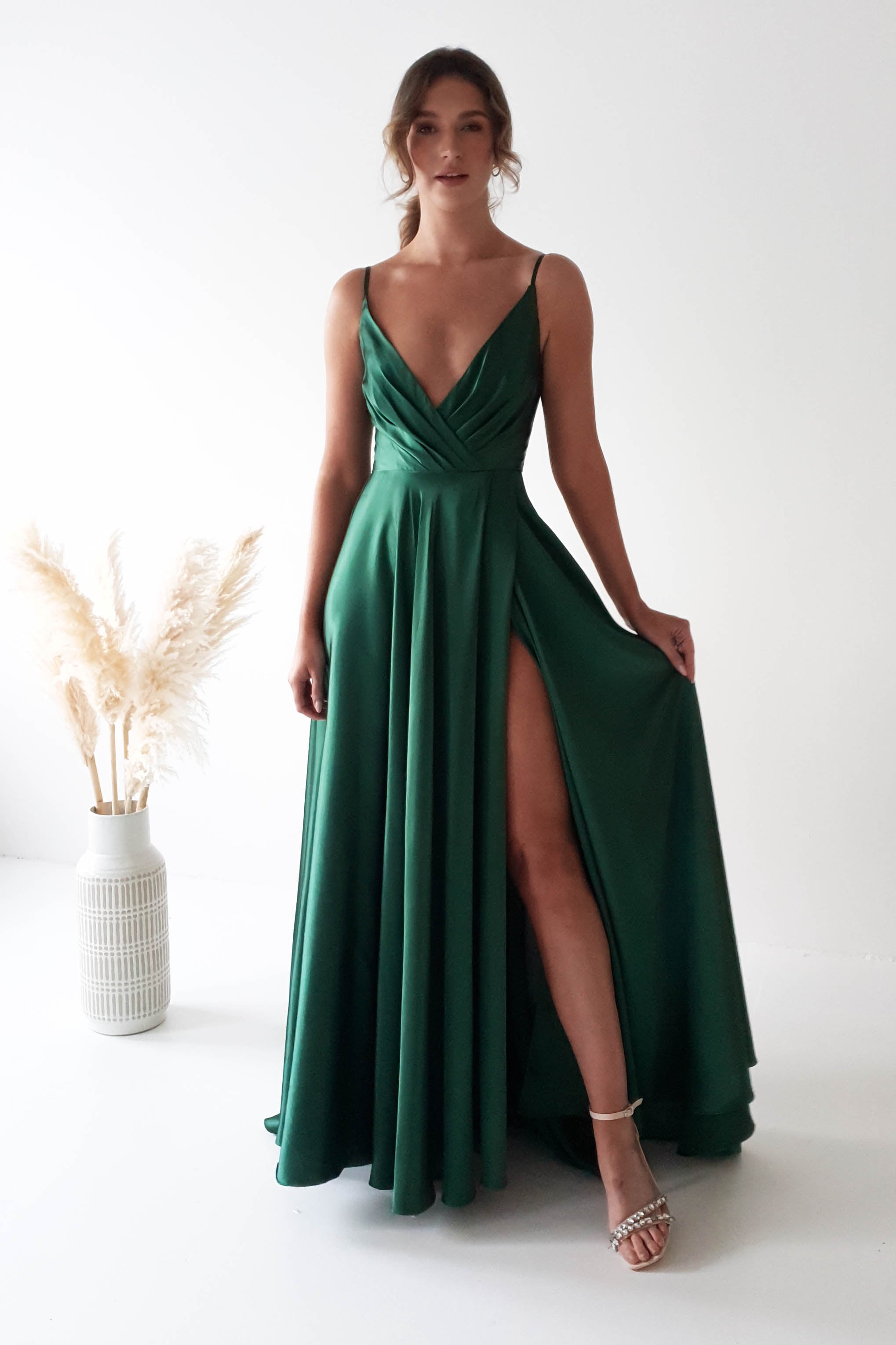 Factory On Sale Velia Satin Maxi Gown | Emerald Green