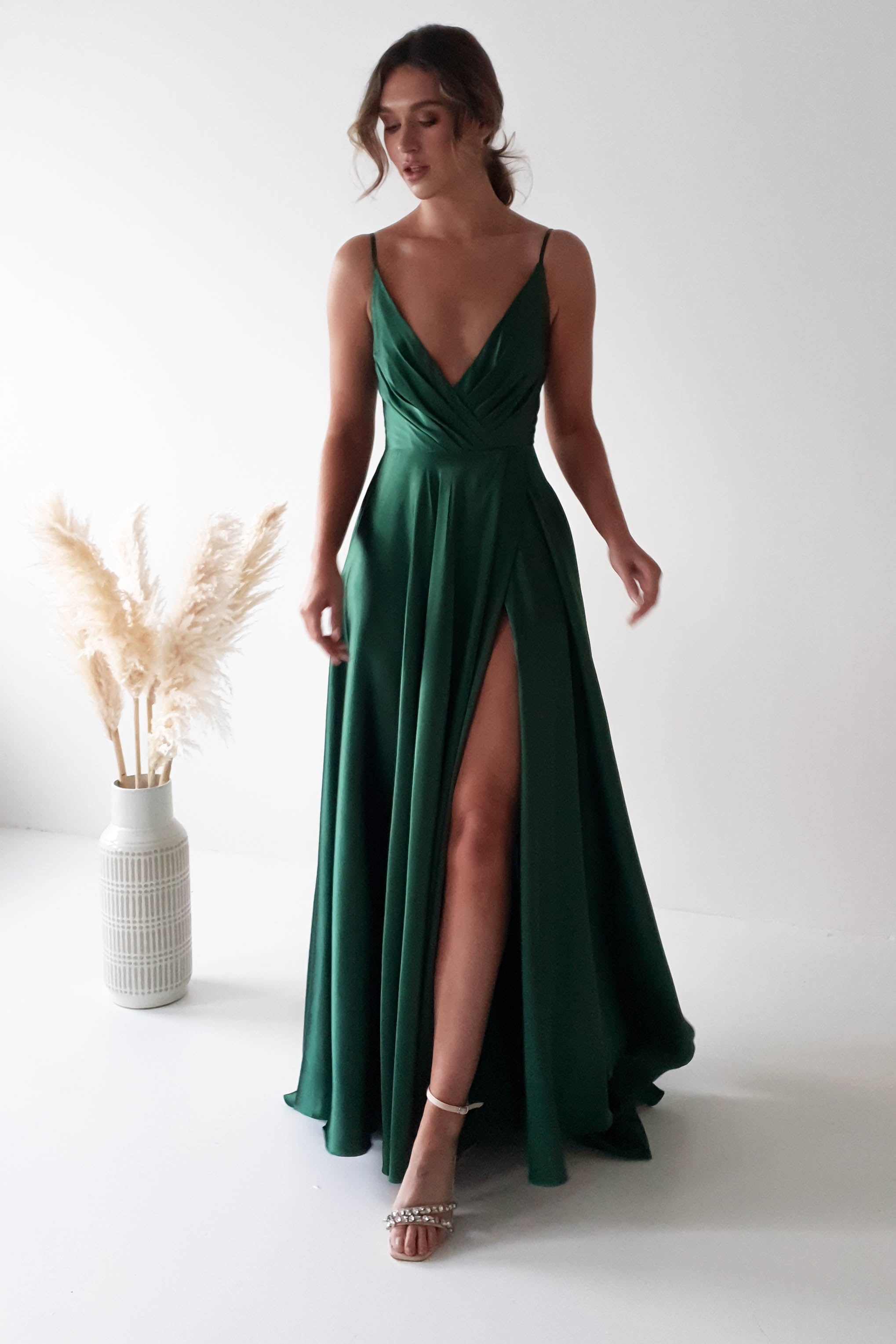 Factory On Sale Velia Satin Maxi Gown | Emerald Green