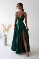 Factory On Sale Velia Satin Maxi Gown | Emerald Green