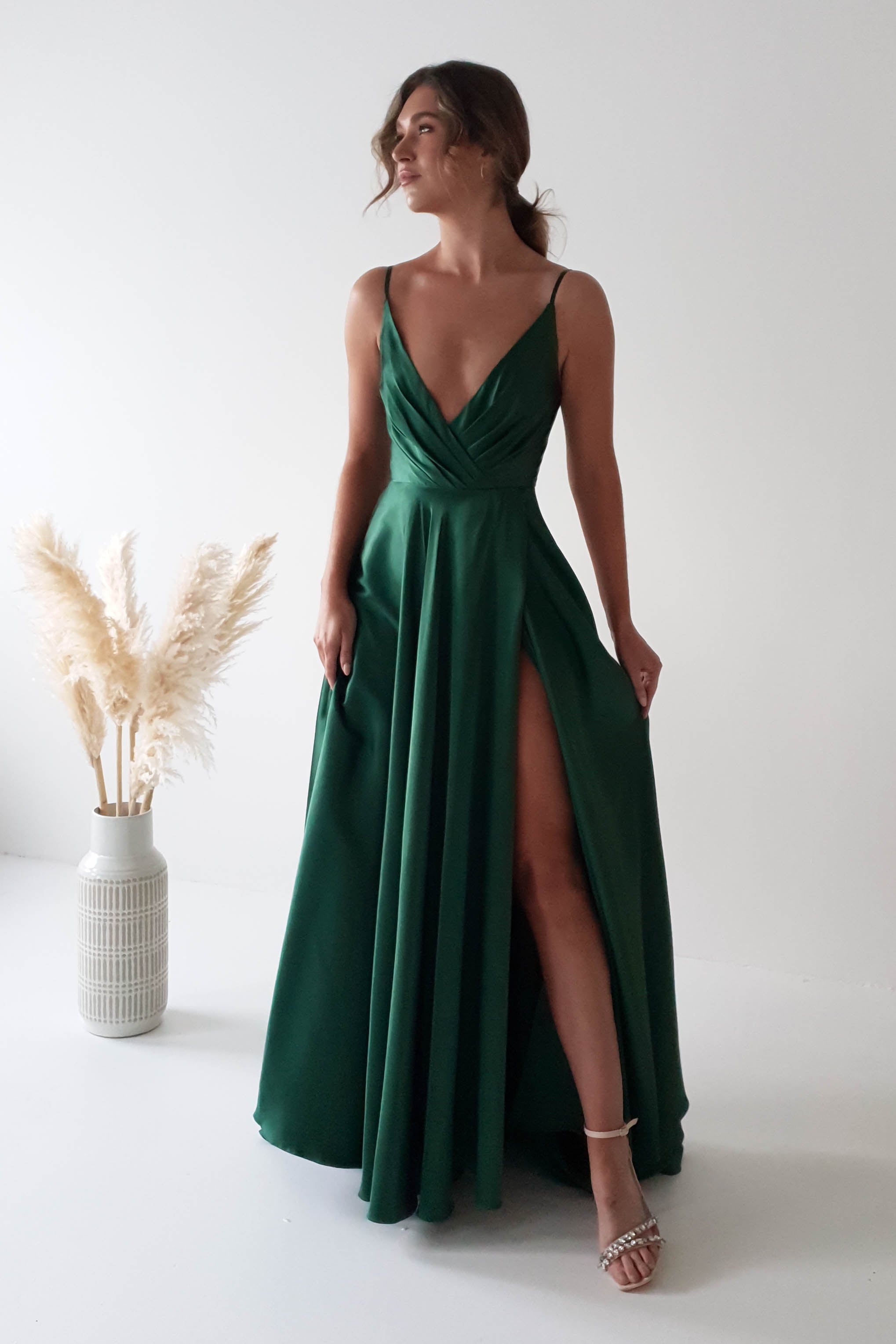 Factory On Sale Velia Satin Maxi Gown | Emerald Green