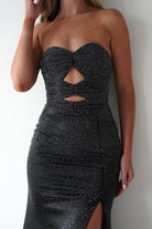 Zohra Cut Out Strapless Rhinestone Gown | Black | Oh Hello Clothing | S (8)