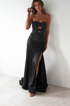 Zohra Cut Out Strapless Rhinestone Gown | Black | Oh Hello Clothing | S (8)