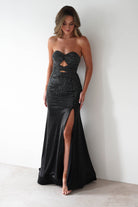 Zohra Cut Out Strapless Rhinestone Gown | Black | Oh Hello Clothing | S (8)