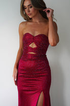 Zohra Cut Out Strapless Rhinestone Gown | Dark Red | Oh Hello Clothing | S (8)