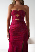 Zohra Cut Out Strapless Rhinestone Gown | Dark Red | Oh Hello Clothing | S (8)