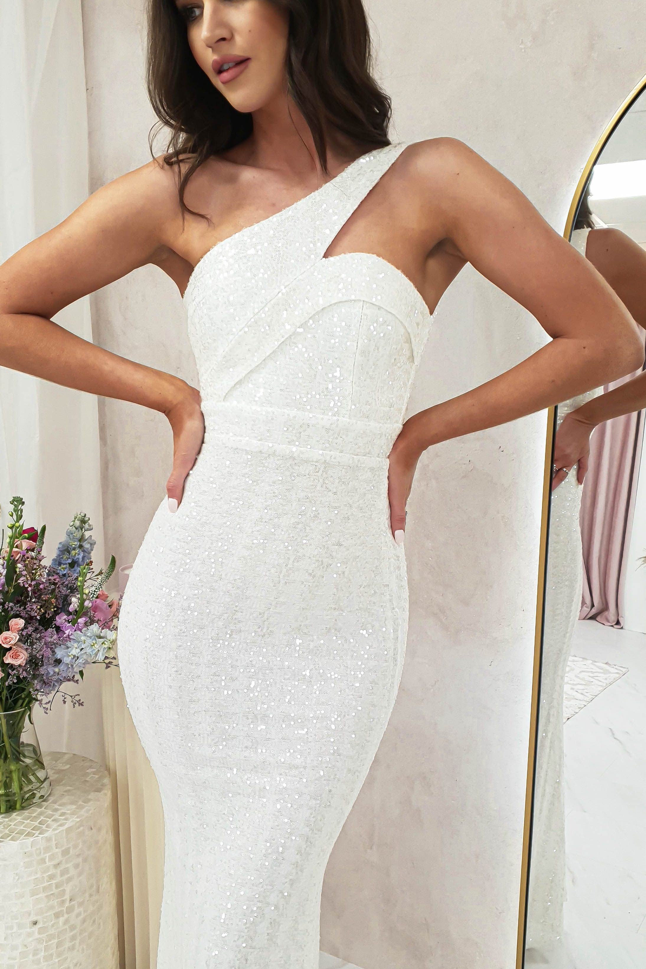 Chastine Sequin Gown | White - Oh Hello Clothing