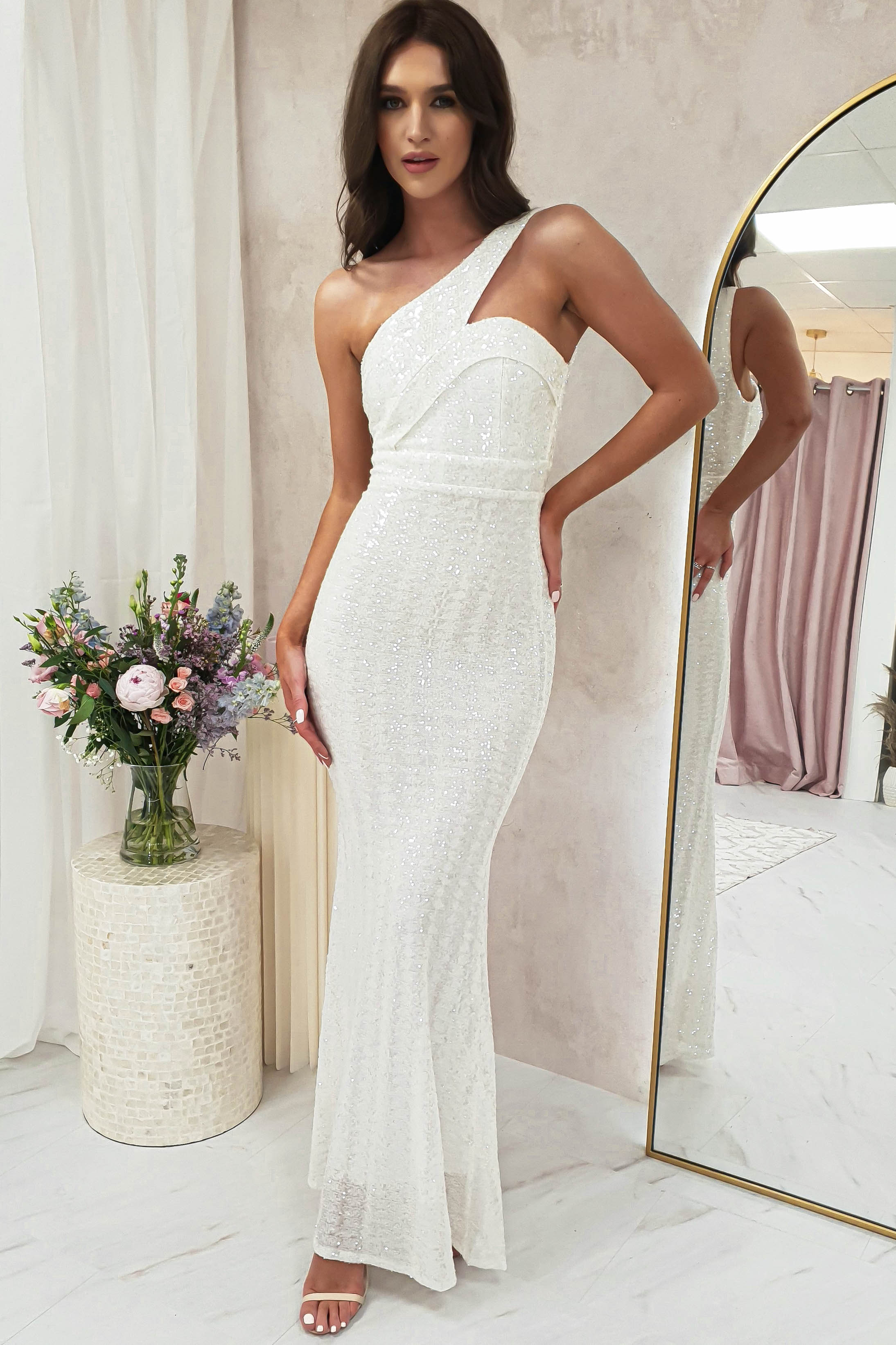 Chastine Sequin Gown | White - Oh Hello Clothing