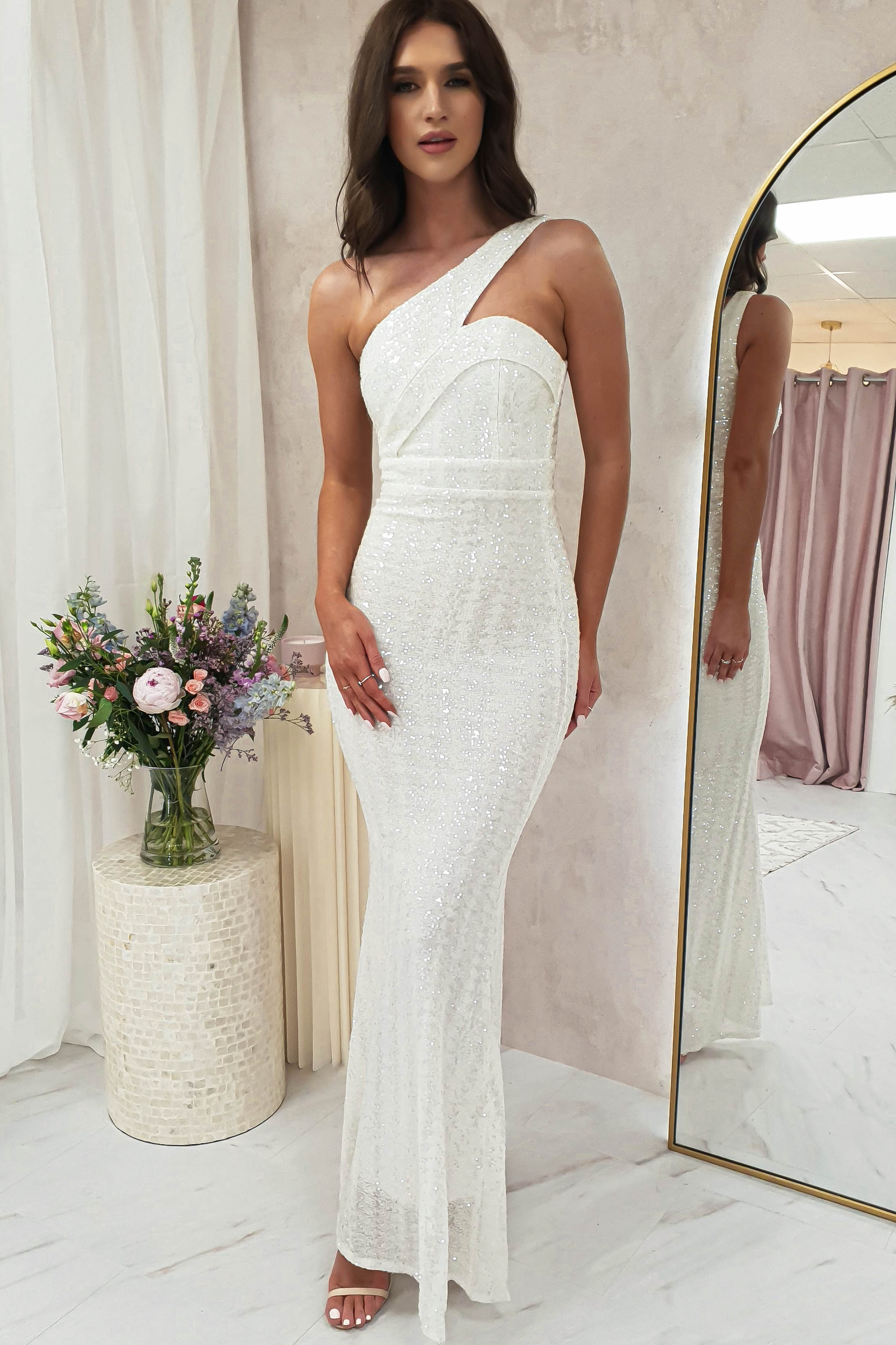 Chastine Sequin Gown | White - Oh Hello Clothing