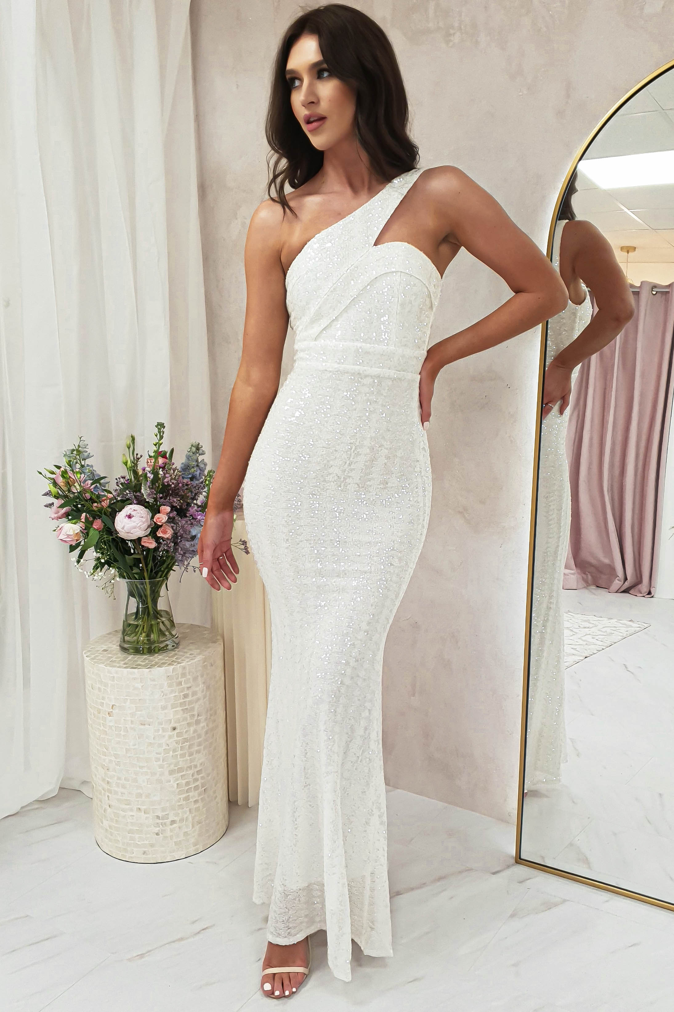Chastine Sequin Gown | White - Oh Hello Clothing