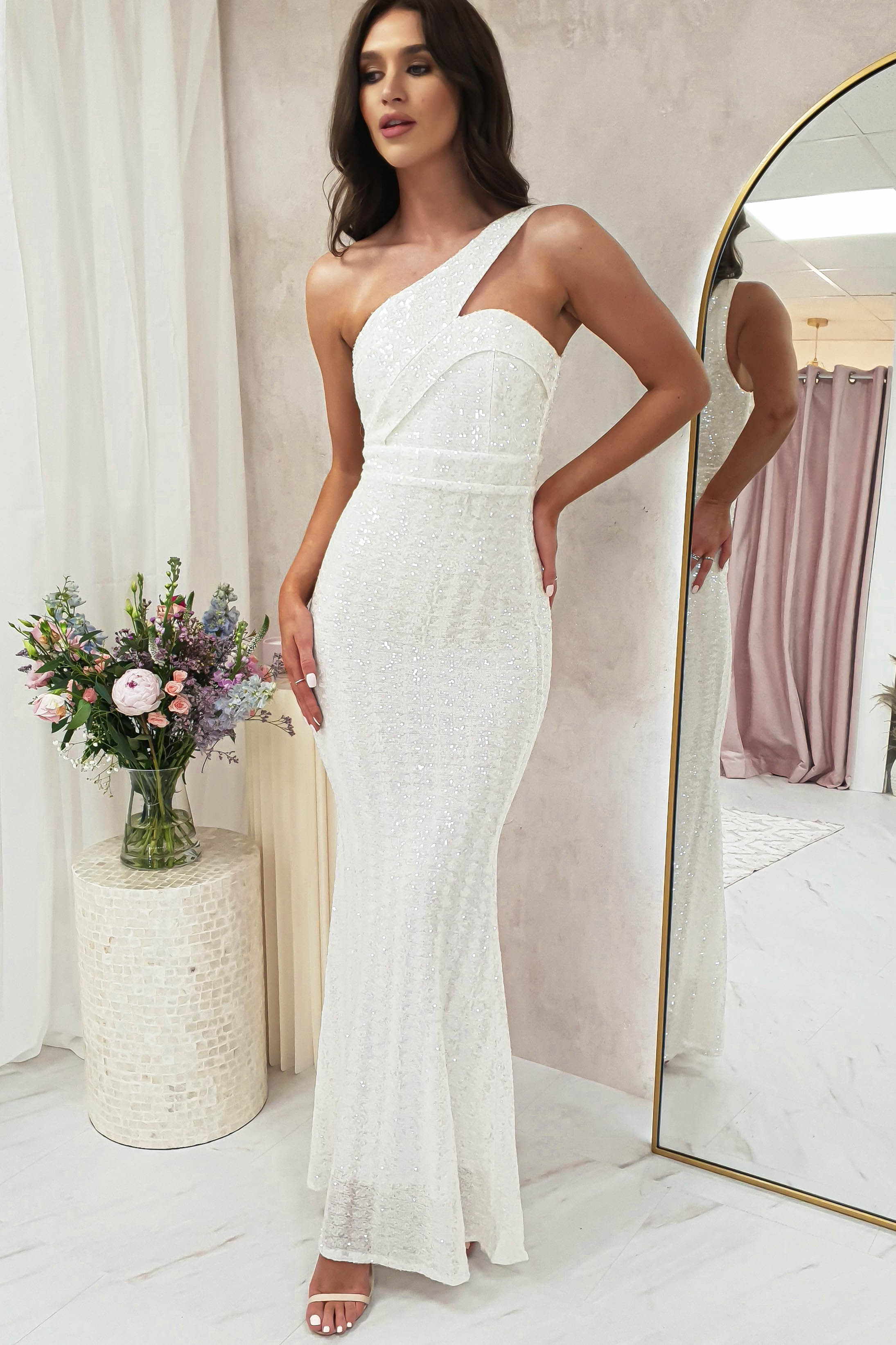 Chastine Sequin Gown | White - Oh Hello Clothing