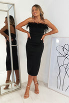 Ashlyn Feather Detail Midi Dress | Black - Oh Hello Clothing
