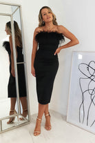 Ashlyn Feather Detail Midi Dress | Black - Oh Hello Clothing