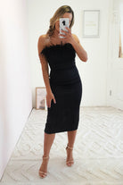 Ashlyn Feather Detail Midi Dress | Black - Oh Hello Clothing