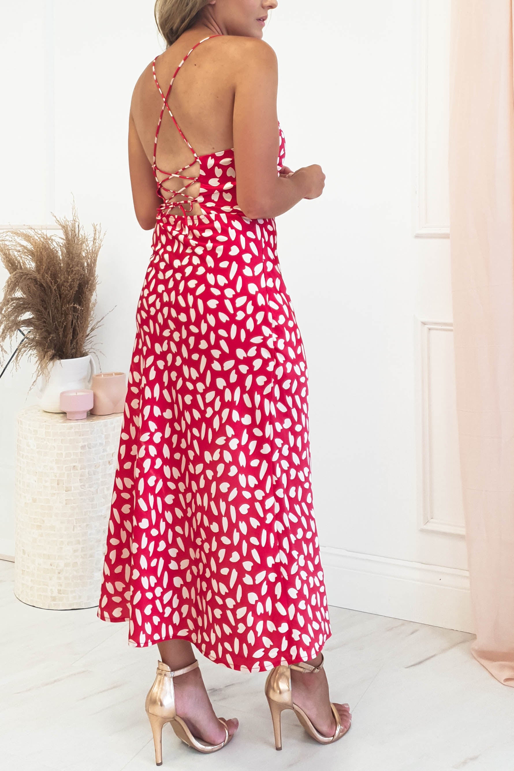 Billy Printed Satin Midi Dress | Red