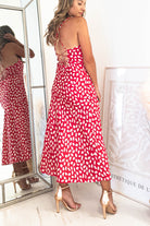 Billy Printed Satin Midi  | Red - Oh Hello Clothing
