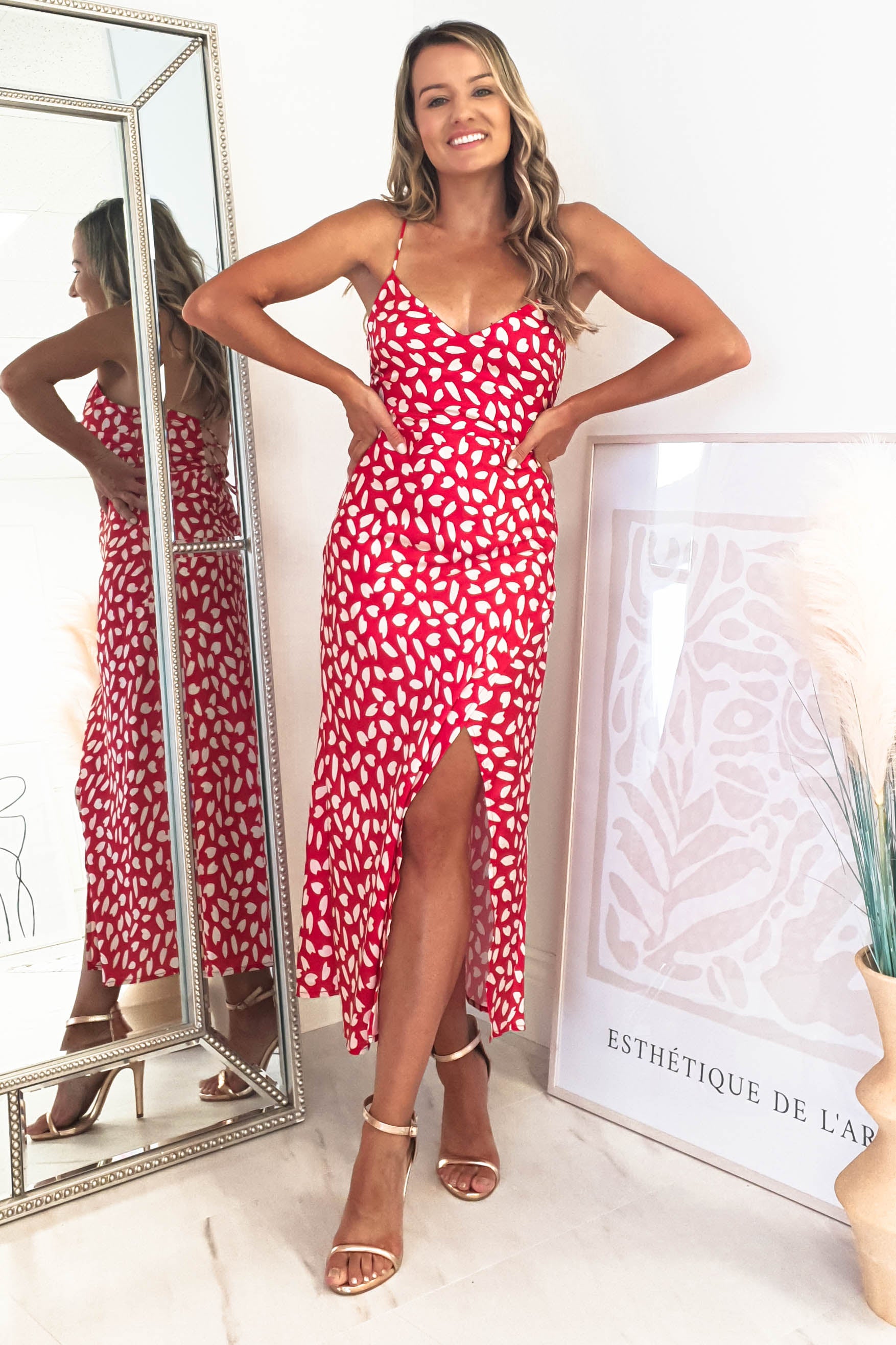 Billy Printed Satin Midi Dress | Red