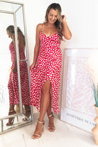 Billy Printed Satin Midi  | Red - Oh Hello Clothing