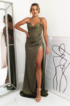 Cally High Slit Corset Gown | Olive - Oh Hello Clothing
