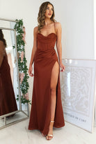 Cally High Slit Corset Gown | Rust | Oh Hello Clothing | XS (6)