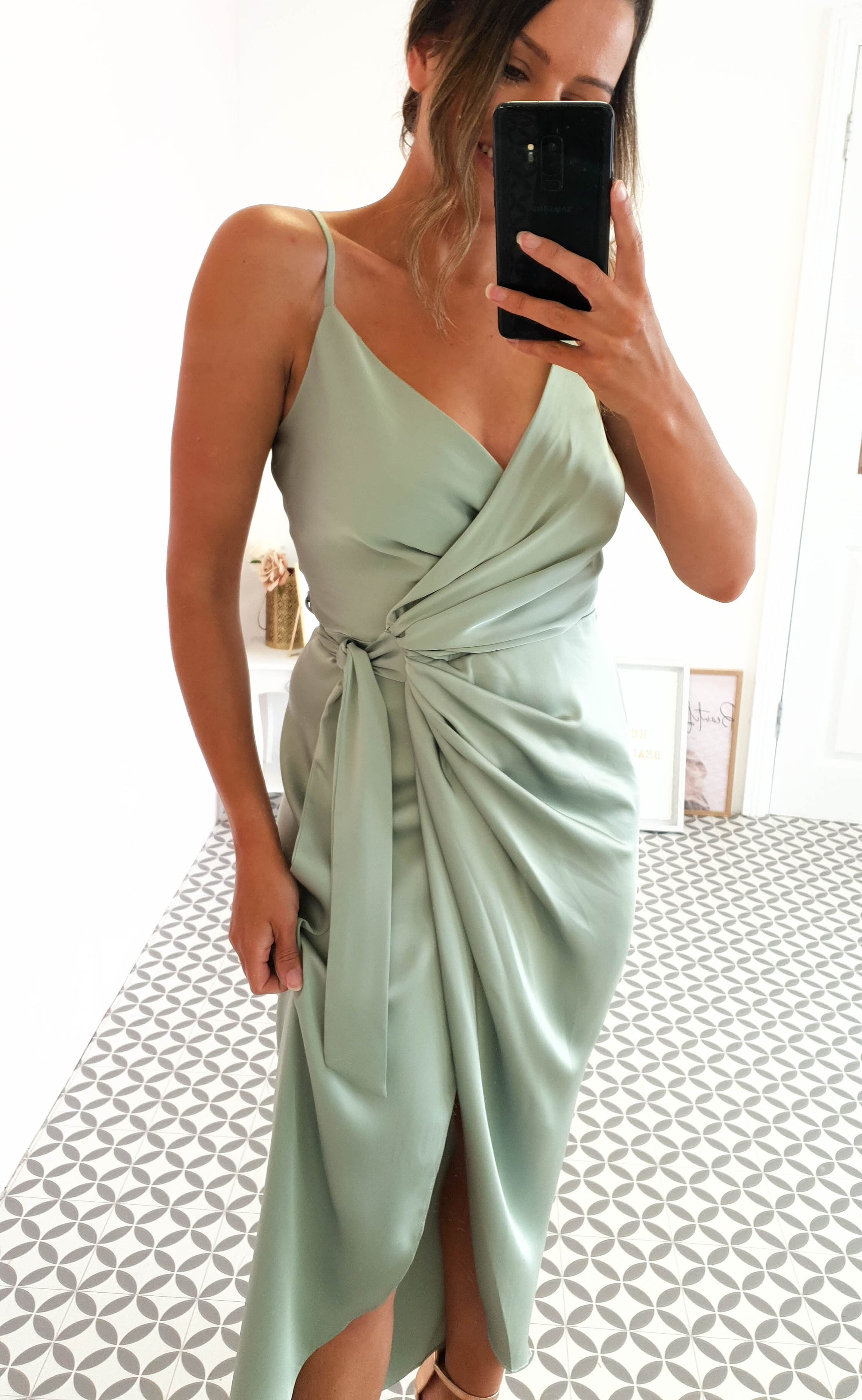 Carrie Midi Wrap Dress | Sage Green | Oh Hello Clothing | XS (6)