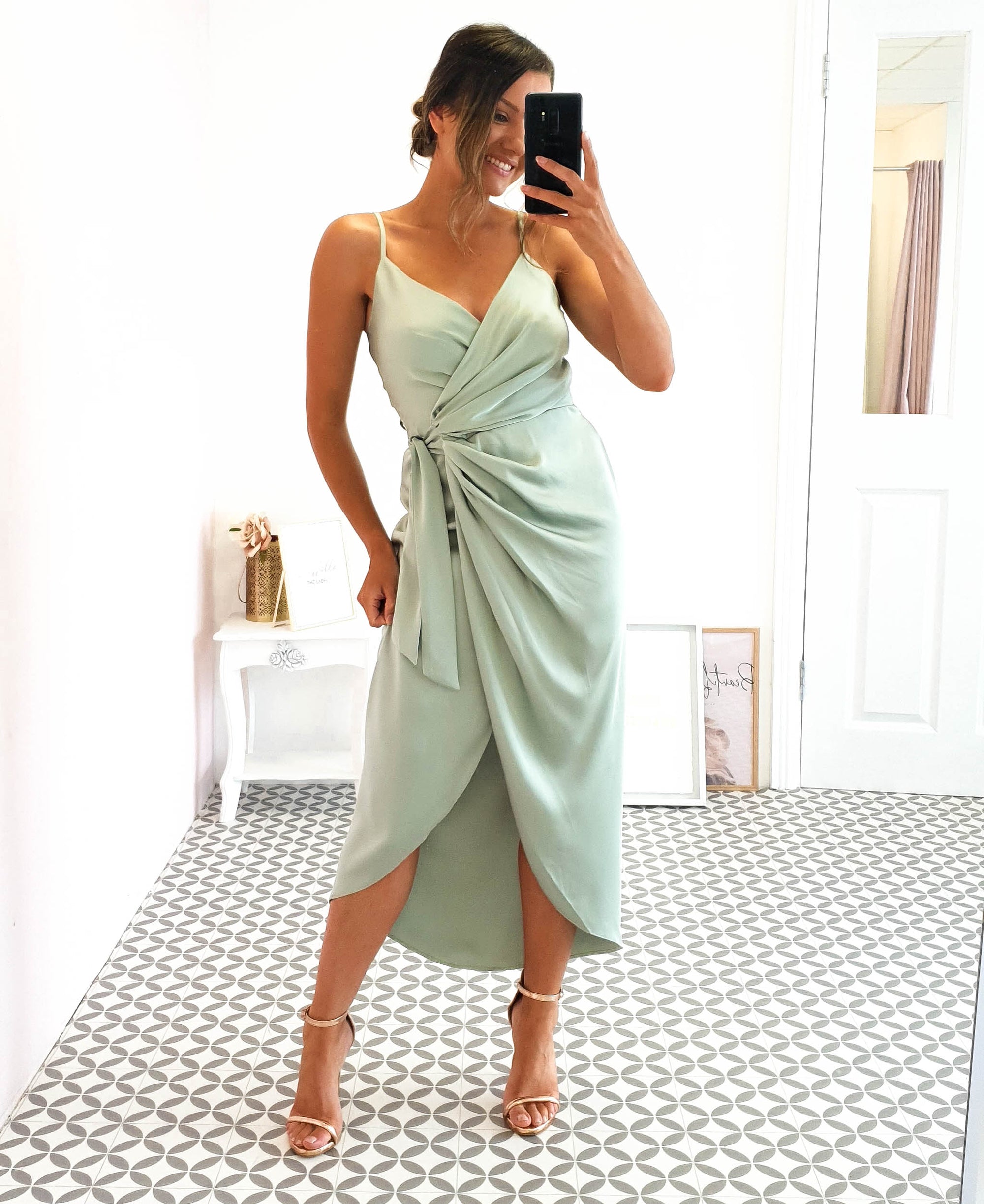 Carrie Midi Wrap Dress | Sage Green | Oh Hello Clothing | XS (6)