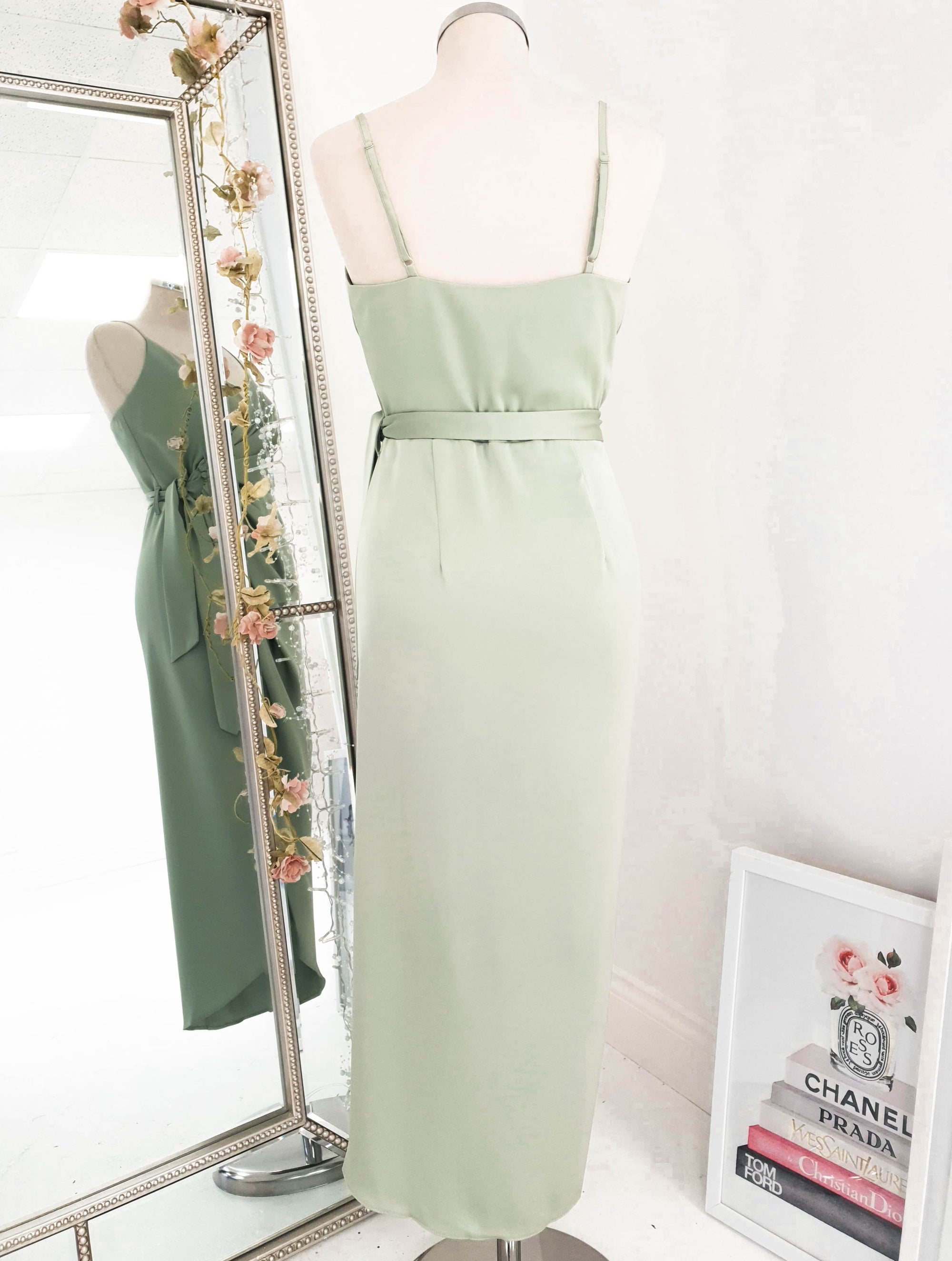 Carrie Midi Wrap Dress | Sage Green | Oh Hello Clothing | XS (6)
