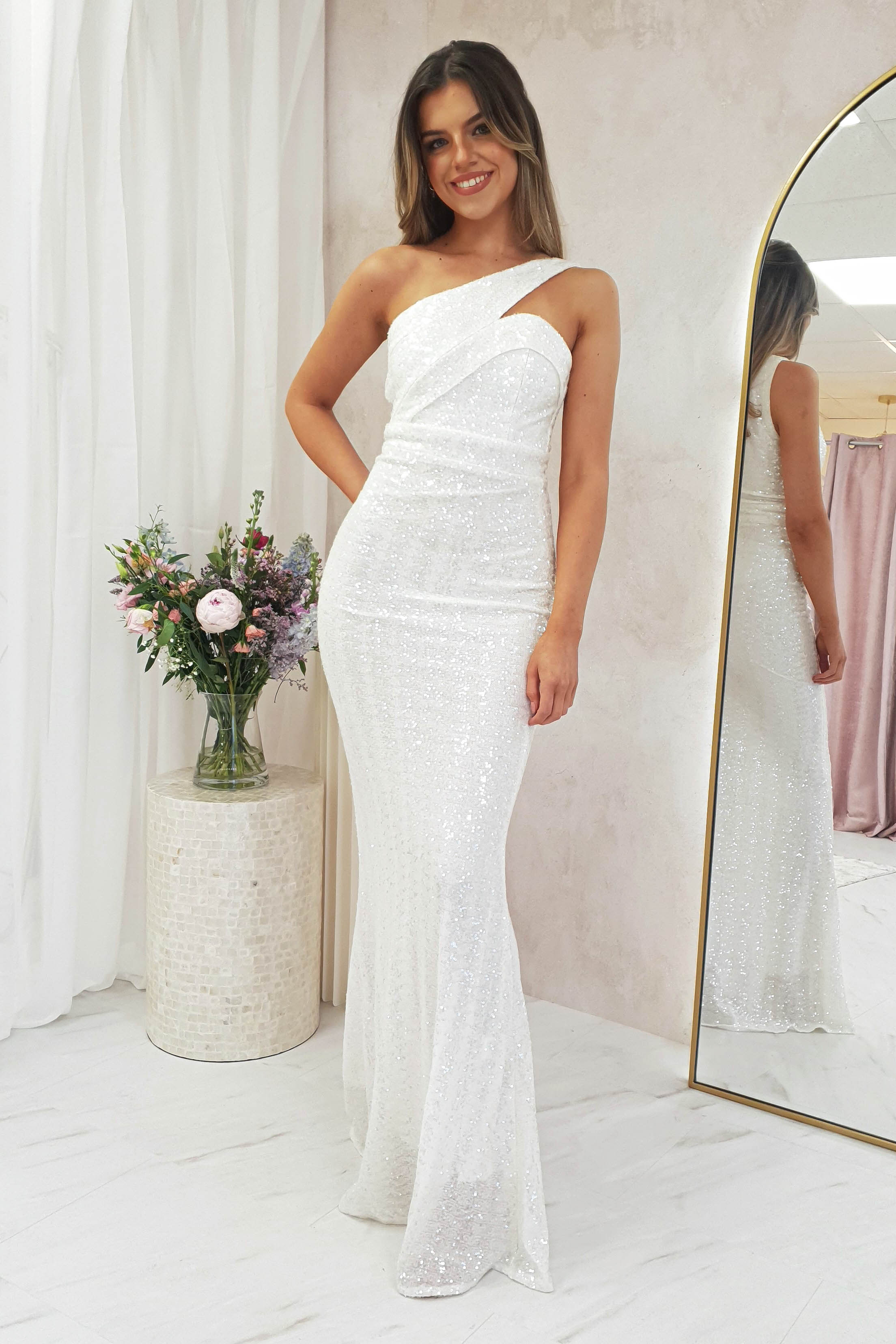 Chastine Sequin Gown | White - Oh Hello Clothing