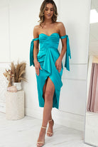 HERE COMES THE SUN On Sale Avianna Satin Midi Dress | Aqua