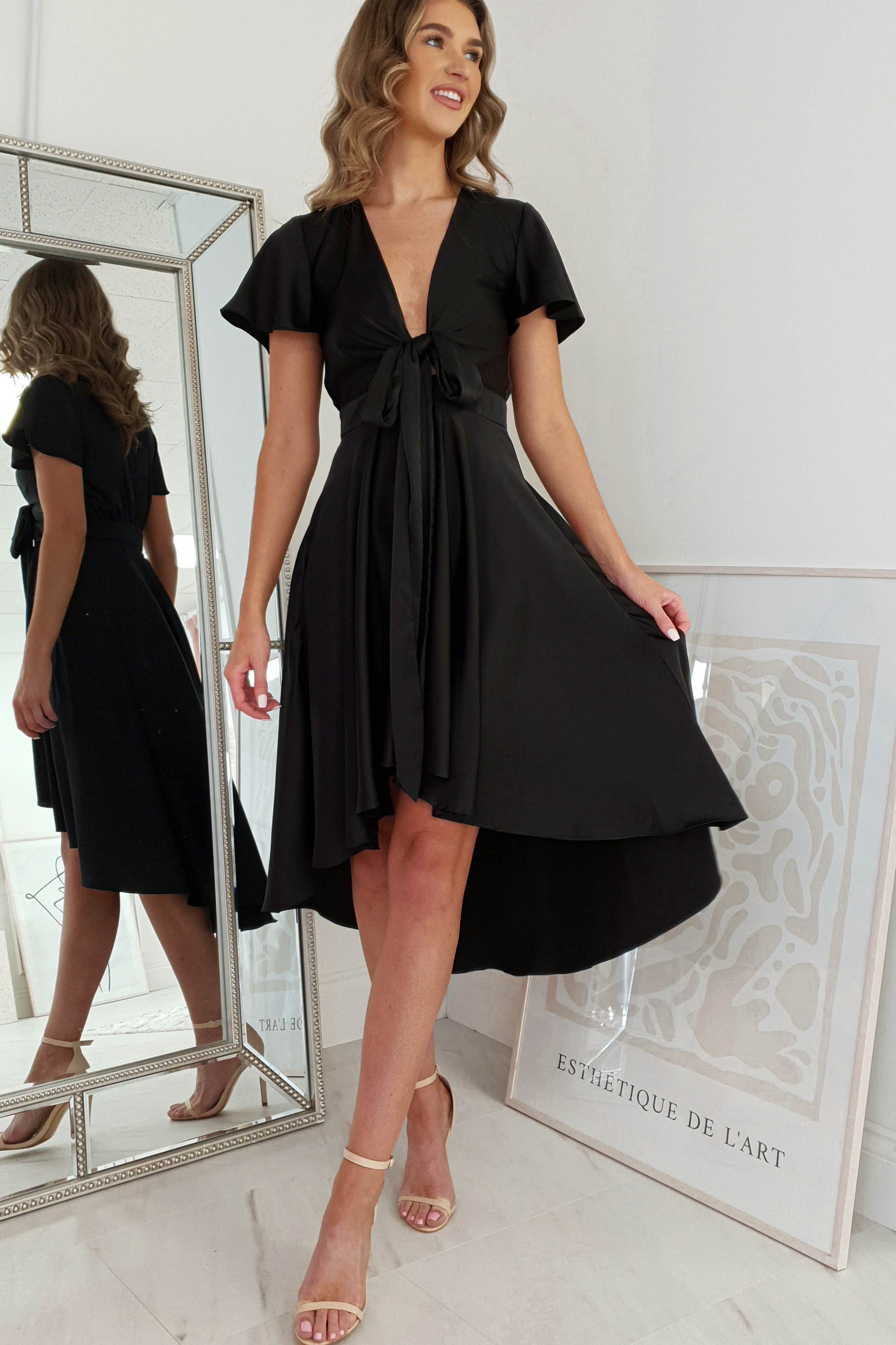 Maleri Satin Midi Dress | Black | Oh Hello Clothing | XS (6)