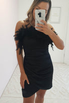Amaya Faux Feather Detail Mini  | Black - Oh Hello Clothing