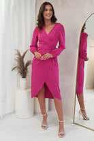 Louise Wrap Satin Midi  | Hot Pink - Oh Hello Clothing