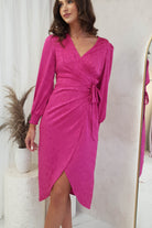 Louise Wrap Satin Midi  | Hot Pink - Oh Hello Clothing