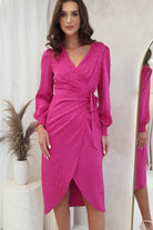 Louise Wrap Satin Midi  | Hot Pink - Oh Hello Clothing