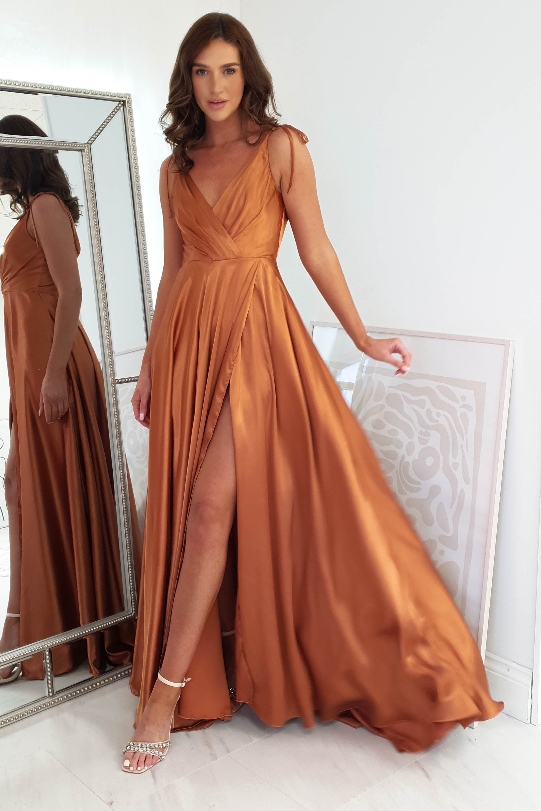 Rio Soft Satin Gown | Sunset Orange
