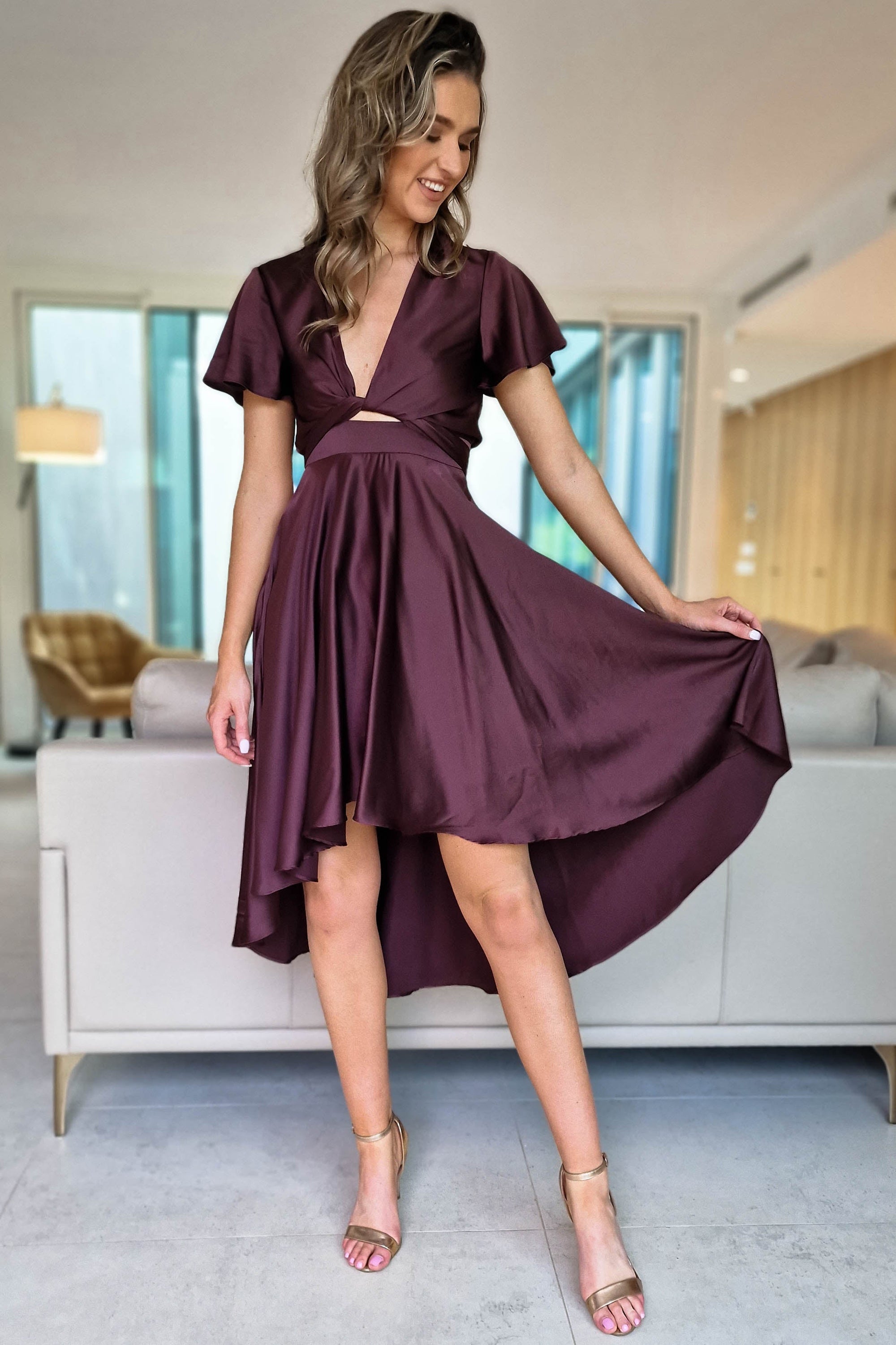 Maleri Satin Midi Dress | Chocolate | Oh Hello Clothing | XS (6)