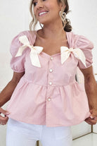 Minnie Bow Detail Blouse | Pink - Oh Hello Clothing