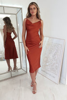 Natalie Satin Cowl Neck Midi  | Rust - Oh Hello Clothing