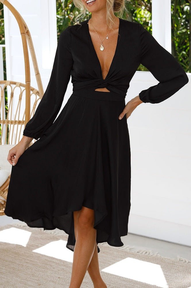 Nicola Satin Tie Front Midi Dress | Black | Oh Hello Clothing | XS (6)