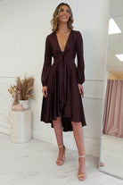 Nicola Satin Tie Front Midi  | Chocolate - Oh Hello Clothing