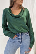 Pamela Satin Long Sleeve Top | Green - Oh Hello Clothing