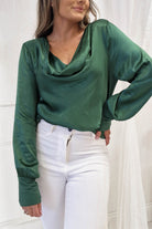 Pamela Satin Long Sleeve Top | Green - Oh Hello Clothing