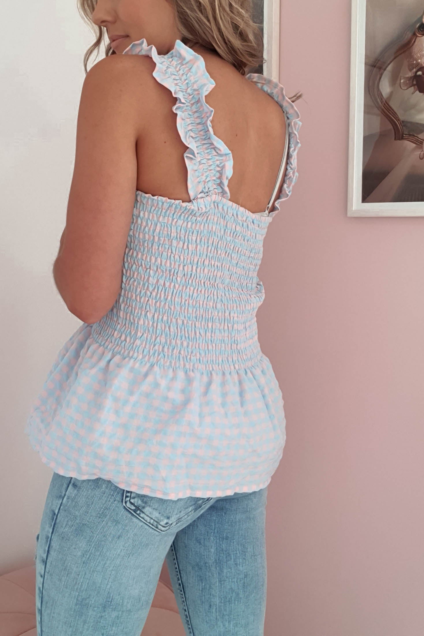 Tammy Gingham Peplum Top - Oh Hello Clothing